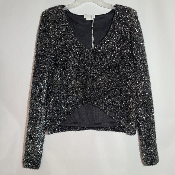 NWOT Lovers + friends black sweater metallic gerona sweater glitter - Picture 5 of 14